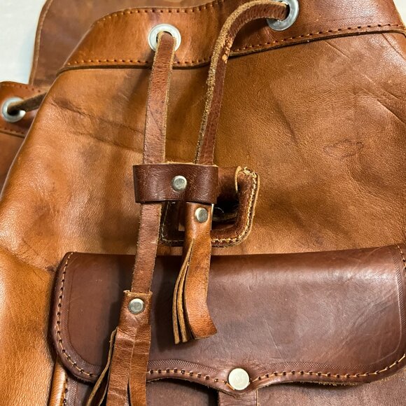 Vintage Handmade Genuine Leather Backpack Brown Rucksack Travel Bag Unisex Boho - Picture 6 of 12